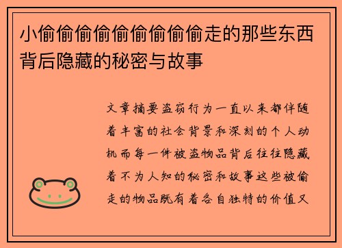 小偷偷偷偷偷偷偷偷偷走的那些东西背后隐藏的秘密与故事